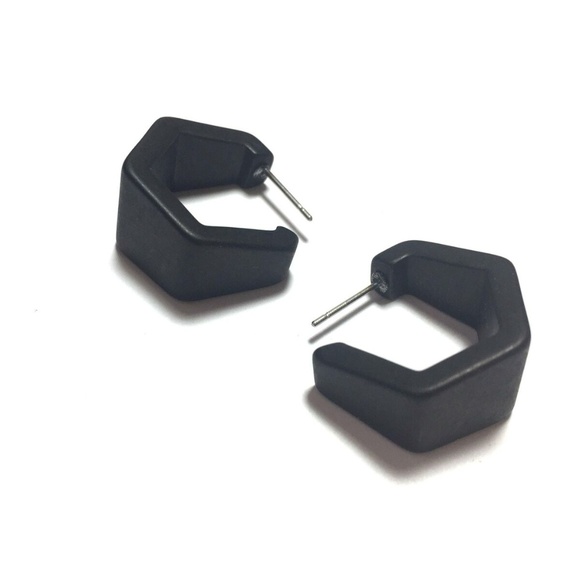 Frosted Lucite Geometric Hexagon Hoops Earrings - Picture 1 of 5